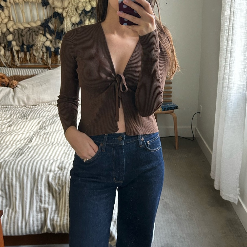 Brown Tie-Front Top | S